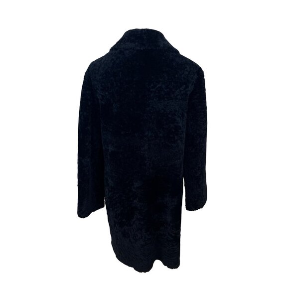 Black Faux Fur Women’s Long Coat Button Closure Soft Warm Outerwear - Picture 3 of 5